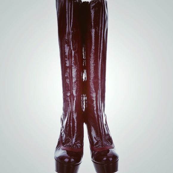 JILL STUART BURGUNDY PL LEATHER PLATFORM BOOT 9 - Picture 4 of 8